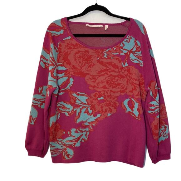 Soft Surroundings Floral Jacquard Pink Magenta Crewneck Sweater PXL - Picture 1 of 7